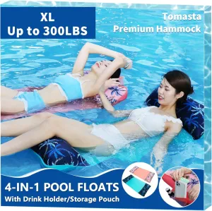Pool Hammock Floats, Pool Floaties for Adults 2 Packs, Inflatable Floating Heavy-Duty up to 300 LBS, Lake Floats for Lounger, Beach Water Hammock Swimming Toy, Mesh Fabric Portable Design Blue