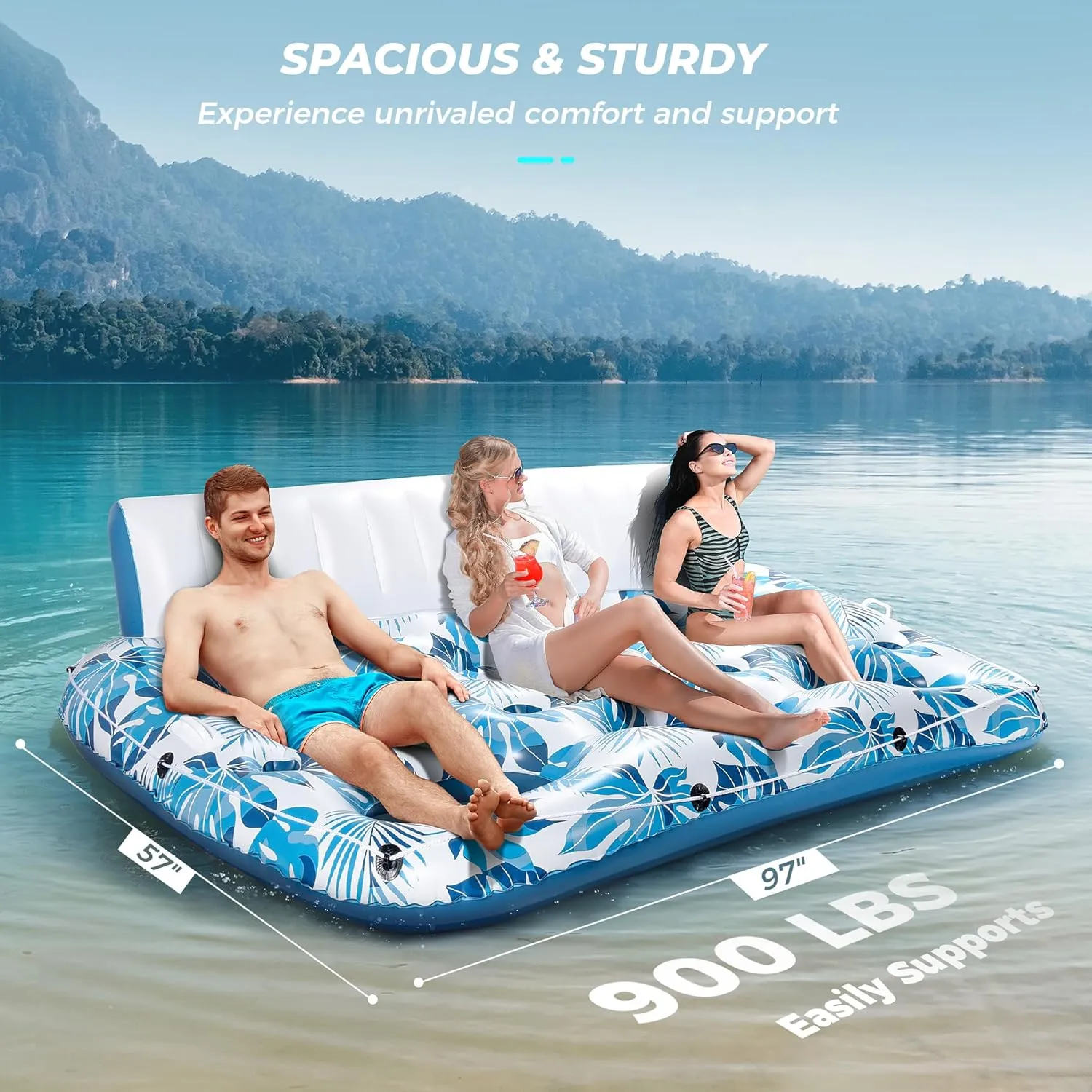 Pool Lounger Floats, Inflatable Pool Floaties Rafts Adult Extra Large Recliner Tanning Lounge Chair Water Floaty with Backrest Footrest Cup Holder for Swimming Pool Beach Lake and Vacation