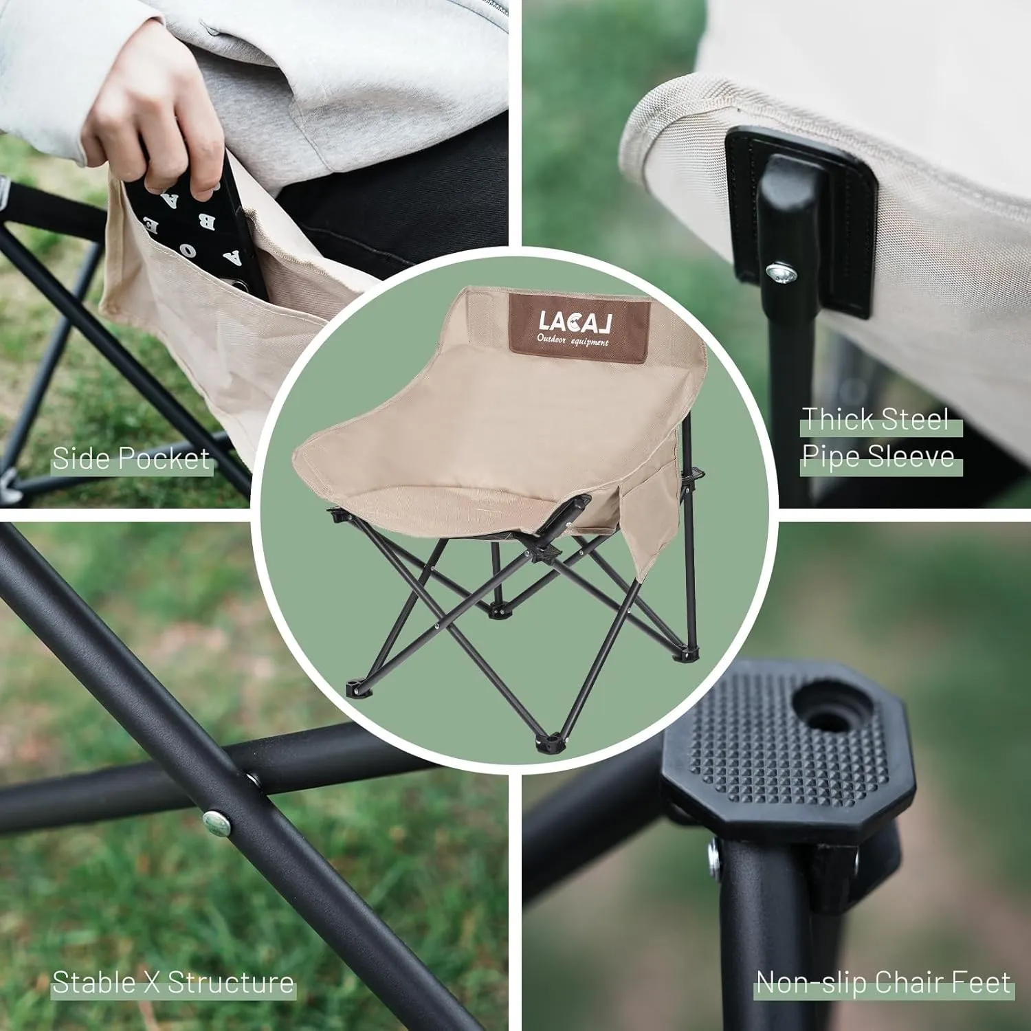 Portable Camping Chair, Outdoor Folding Chair, Oxford Cloth Backpacking Chair with Aluminum Frame,264lbs Support,No Installation Required