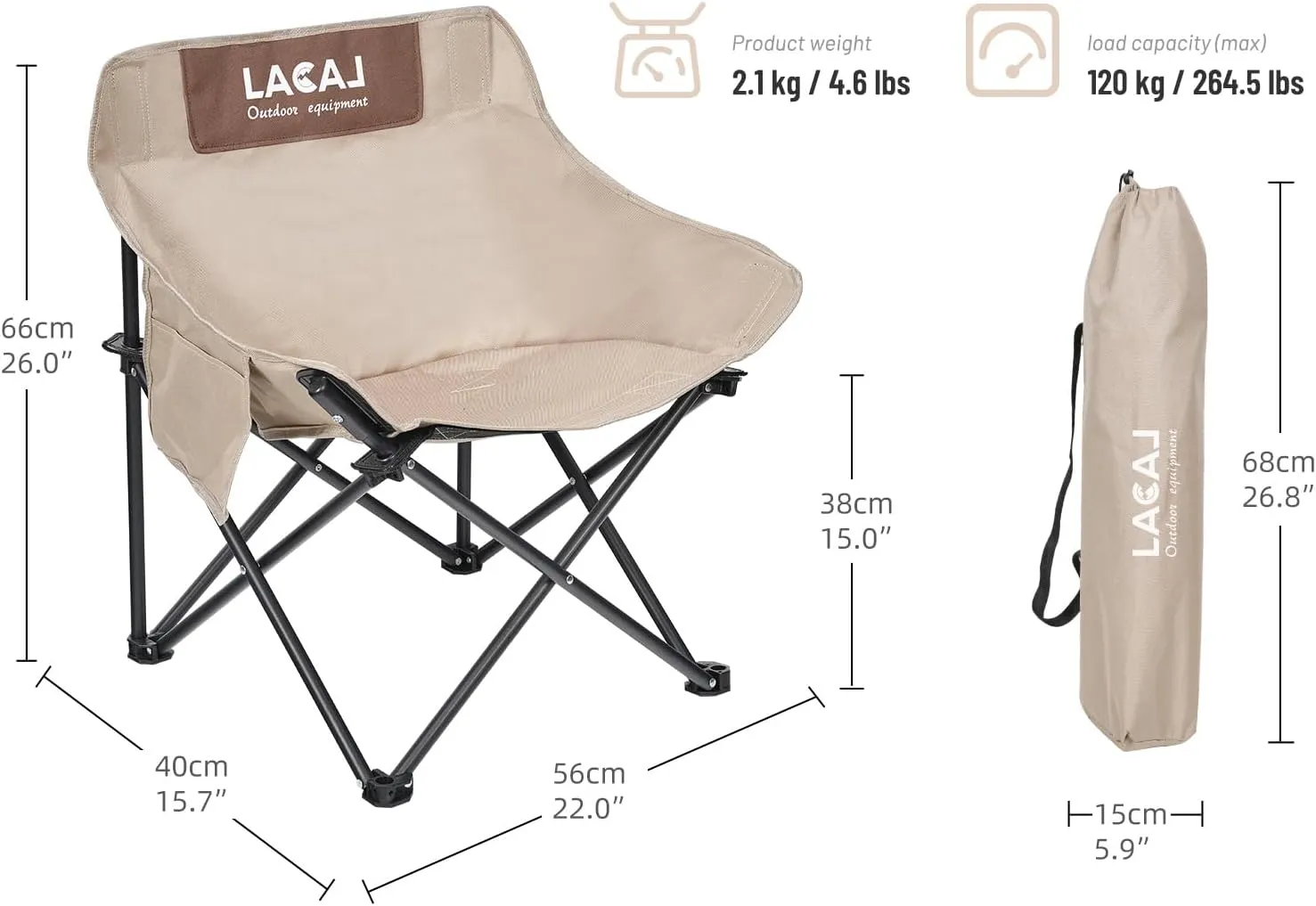 Portable Camping Chair, Outdoor Folding Chair, Oxford Cloth Backpacking Chair with Aluminum Frame,264lbs Support,No Installation Required