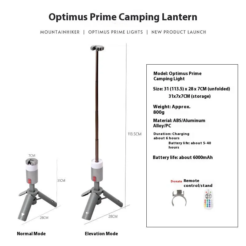 Portable Camping Lantern Multi-functional Outdoor Aluminum Alloy Retractable Bracket Long Endurance Ambience Light