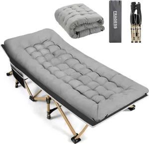 Portable Folding Camping Cot with Mattress Pad, Heavy Duty Outdoor Bed, Storage Bag, Gray