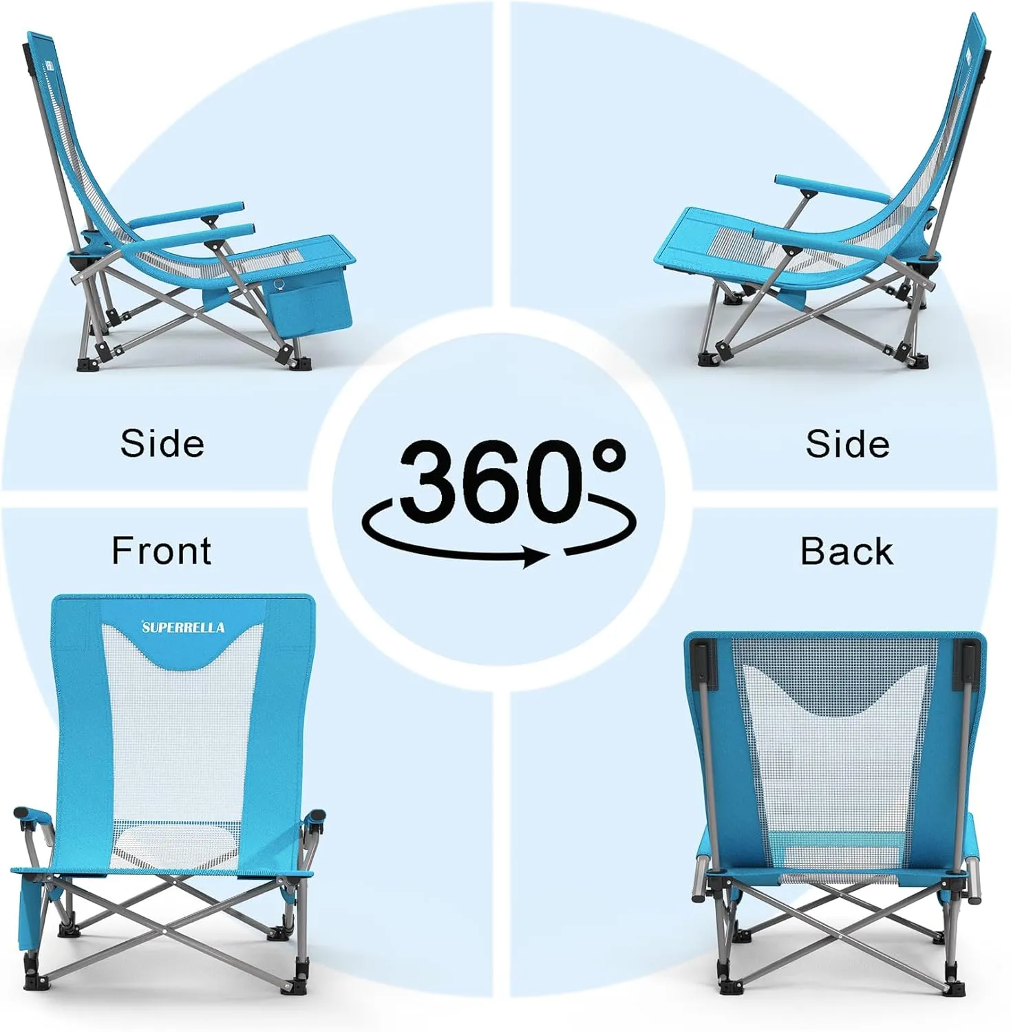 Portable Low Beach Chair for Adults with Cup Holder Hard Arm Folding Lawn Chairs for Outdoor Activities, Blue, Support 400 lbs