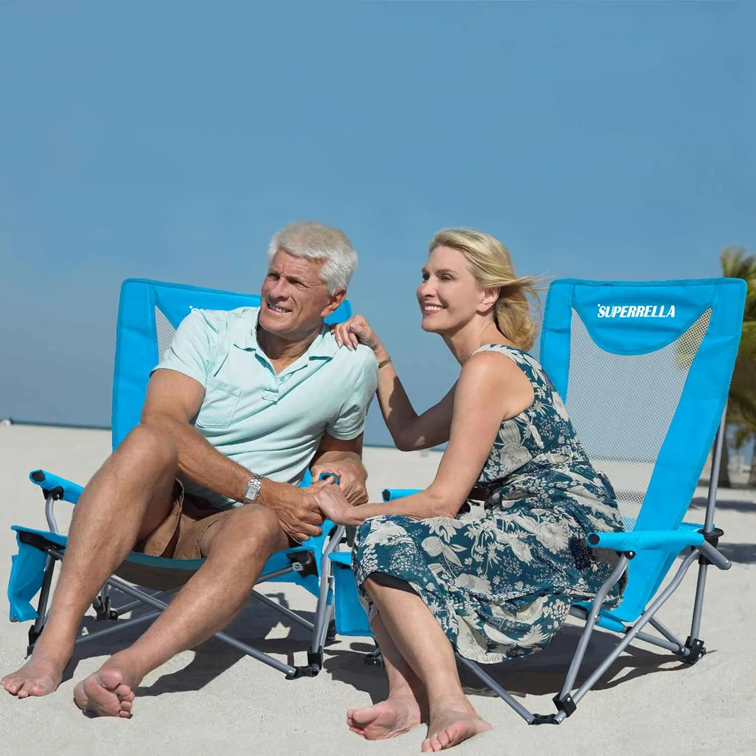 Portable Low Beach Chair for Adults with Cup Holder Hard Arm Folding Lawn Chairs for Outdoor Activities, Blue, Support 400 lbs