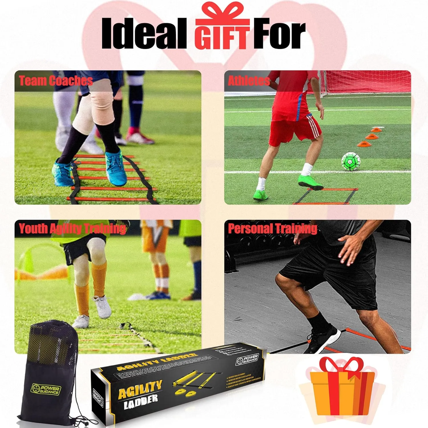 POWER GUIDANCE Agility Ladder (20 Feet) with Cones for Speed Agility Training & Quick Footwork Exercise - Soccer & Football Training Equipment for Adults, Youth & Kids
