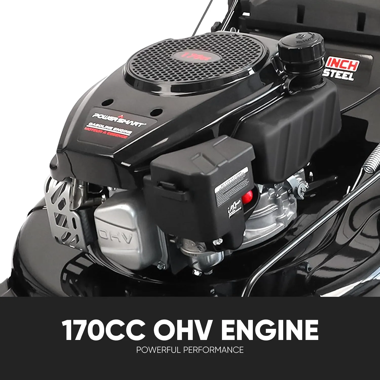 PowerSmart Self Propelled Gas Lawn Mower, 22 in. with 170cc OHV Engine, 3-in-1 Rear-Wheel-Drive High Wheels, Black