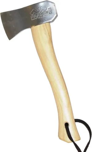Prandi Axes Camping C45 Forged Carbon Steel Hatchet - Hickory Handle with Leather String - Ideal for Camping, Travel and Bushcraft - S/N 3.051.05.CH - 13" L x 5.22" W, 500g Polished Head, No Sheath