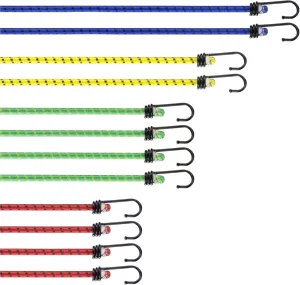 PRETEX 12 Bungee Cords with Hooks - Long Cord Rope Pack in 4 Different Length Multicolor - Strong Elastic Straps w/Heavy Duty Hooks - Bungees Pack for Various Cargo