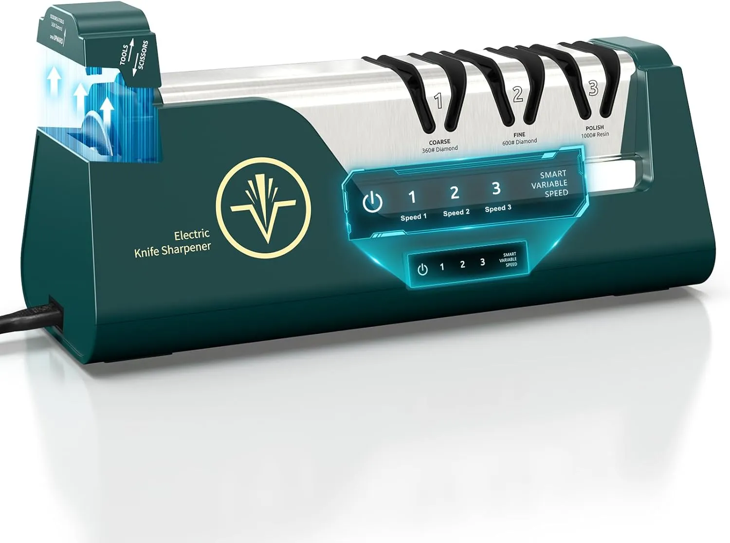 Professional Electric Knife Sharpener with 100% Diamond Abrasives & Precision Angle Guides, 3-Speed Variable 4-Stage Open Touch-Screen LCD Knife Sharpener for Straight, Serrated Edges, Scissors & Axes