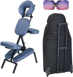 Professional Lightweight Portable Massage Chair-Folding Foldable Aluminum Adjustable Tattoo Chair with Wheeled Carrying Case, Aluminum (Pro Chair)