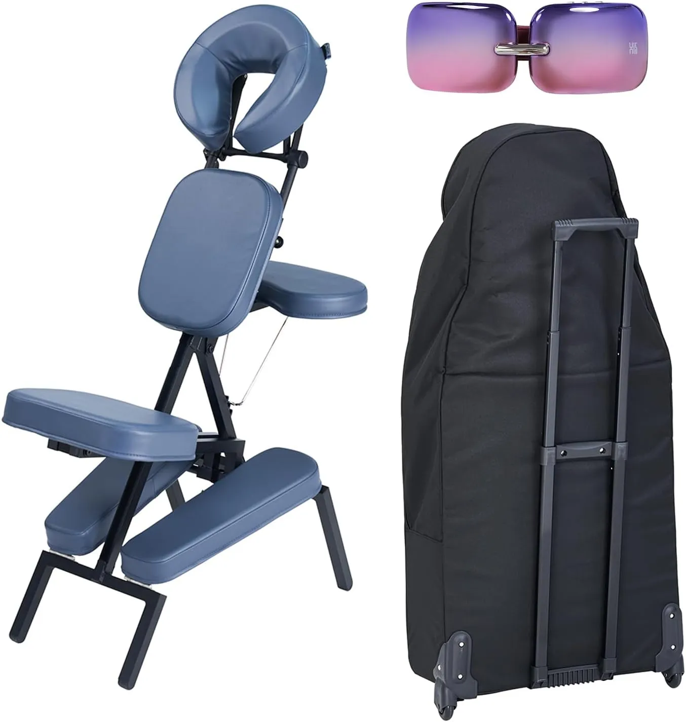 Professional Lightweight Portable Massage Chair-Folding Foldable Aluminum Adjustable Tattoo Chair with Wheeled Carrying Case, Aluminum (Pro Chair)