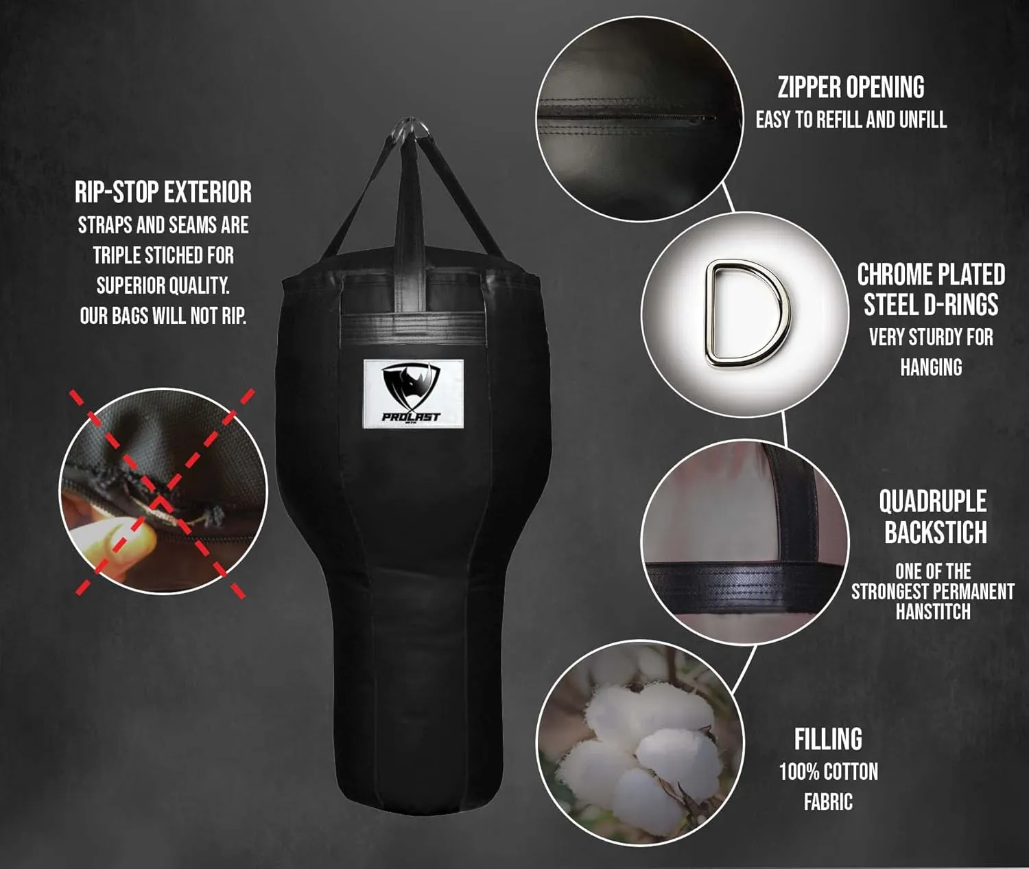 PROLAST Boxing Angle Heavy Punching Bag Best for Hook and Uppercut MMA Muay Thai 65 lb FILLED (MADE in USA)
