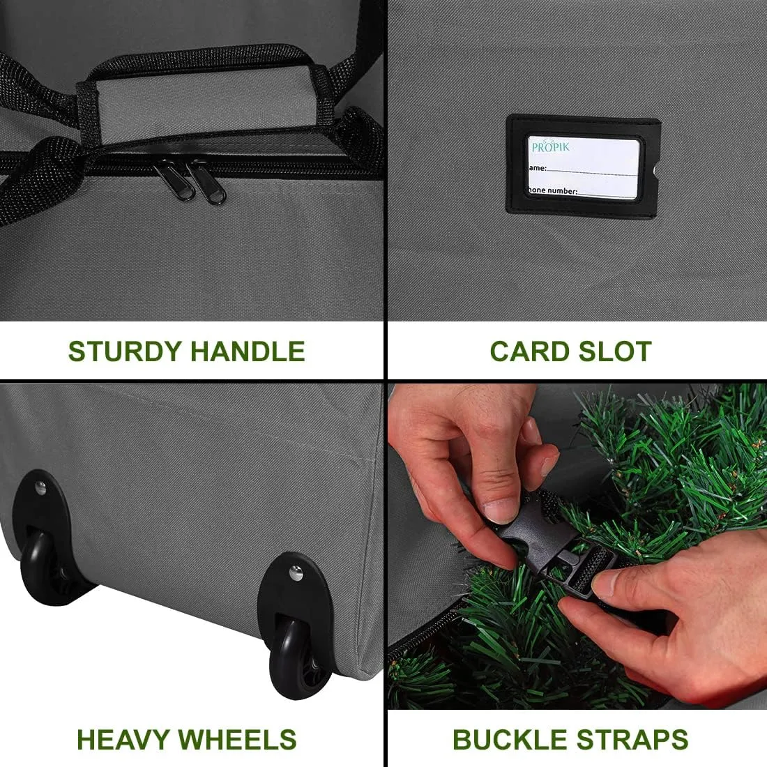 ProPik Rolling Christmas Tree Storage Bag, Fits Up to 7.5 Ft. Tall Disassembled Holiday Tree, 22" x 16" x 50", Large Heavy Duty Xmas Storage Container with 2 Wheels & Handles, 600D Oxford (Gray)