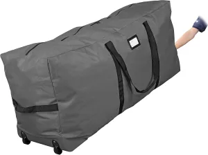 ProPik Rolling Christmas Tree Storage Bag, Fits Up to 7.5 Ft. Tall Disassembled Holiday Tree, 22" x 16" x 50", Large Heavy Duty Xmas Storage Container with 2 Wheels & Handles, 600D Oxford (Gray)