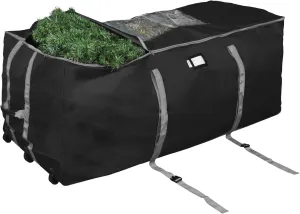 ProPik Rolling Christmas Tree Storage Bag, Fits Up to 9 Foot Tall Disassembled Trees, 25" X 25" X 60", Extra Large Heavy Duty Xmas Container with Wheels, Handles and Straps (Black)