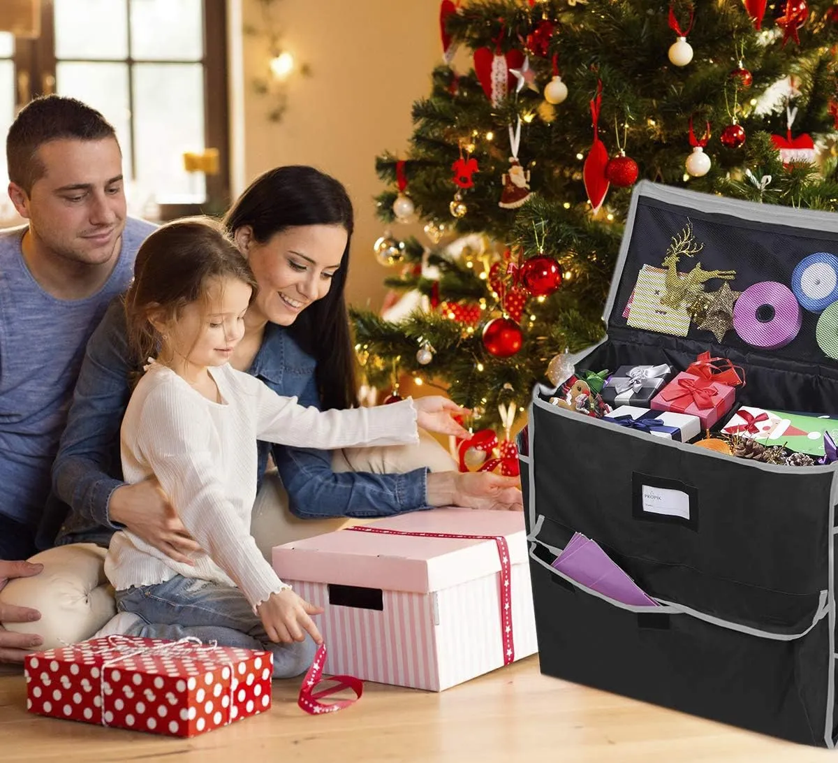 ProPik Unique Holiday Storage Organizer for Gift Bag and Wrapping Accessories (Black)