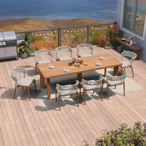 PURPLE LEAF 9 Pieces Outdoor Dining Set Patio Furniture Set Aluminum Rattan Wicker Patio Table and Chairs Set for Lawn Backyard Deck Brown