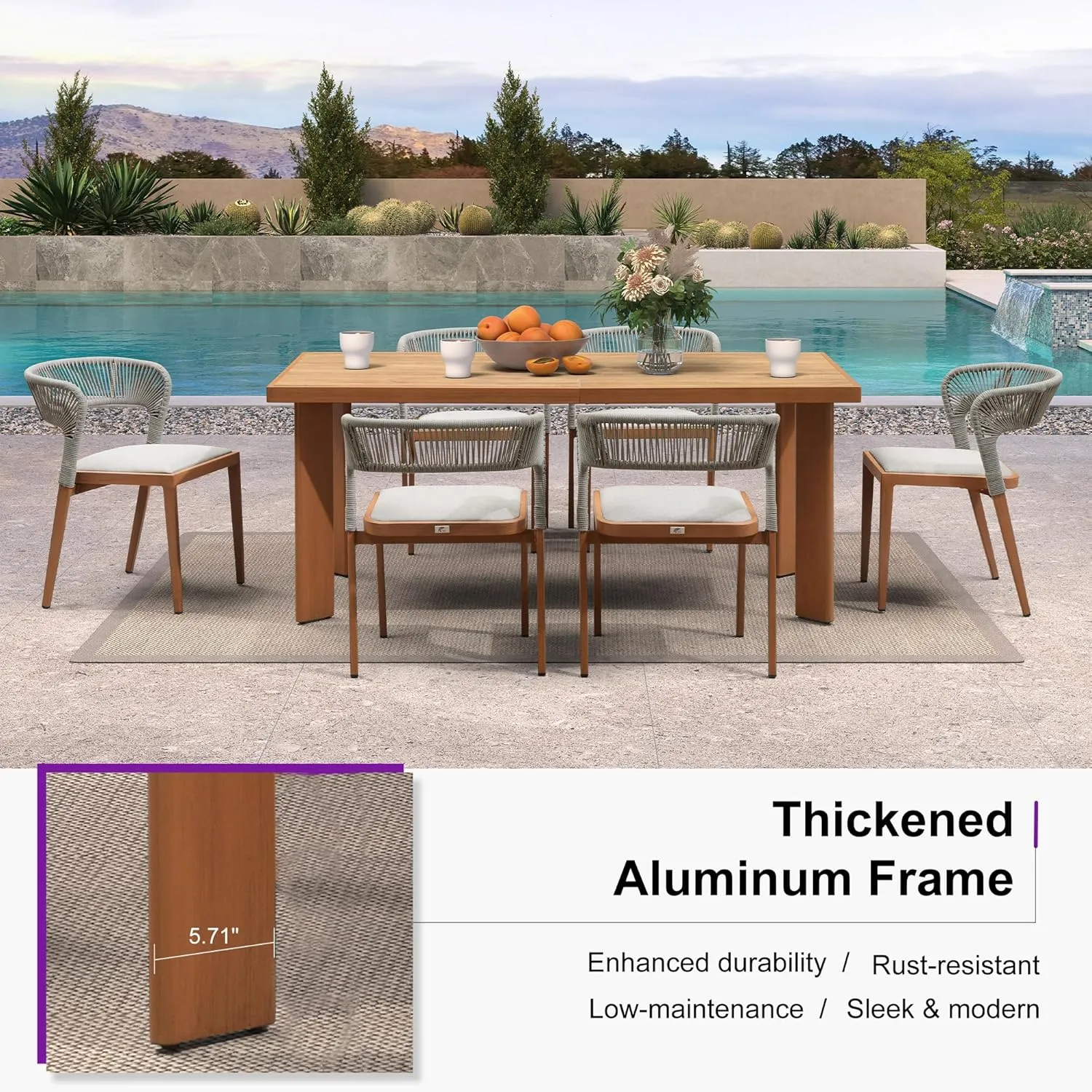 PURPLE LEAF 9 Pieces Outdoor Dining Set Patio Furniture Set Aluminum Rattan Wicker Patio Table and Chairs Set for Lawn Backyard Deck Brown