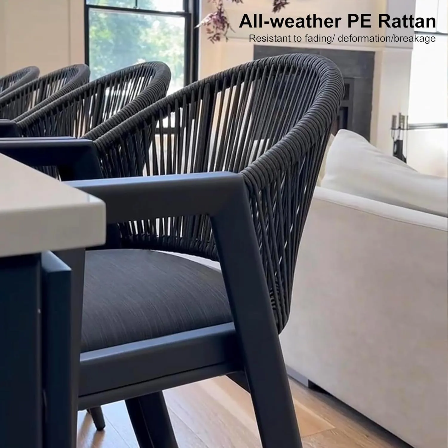 PURPLE LEAF Outdoor Bar Stools Set of 2 Wicker Bar Stools Woven Bar Height Stool Bar Chairs Aluminum Barstool for Patio Kitchen Island Lawn Grey