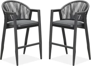 PURPLE LEAF Outdoor Bar Stools Set of 2 Wicker Bar Stools Woven Bar Height Stool Bar Chairs Aluminum Barstool for Patio Kitchen Island Lawn Grey