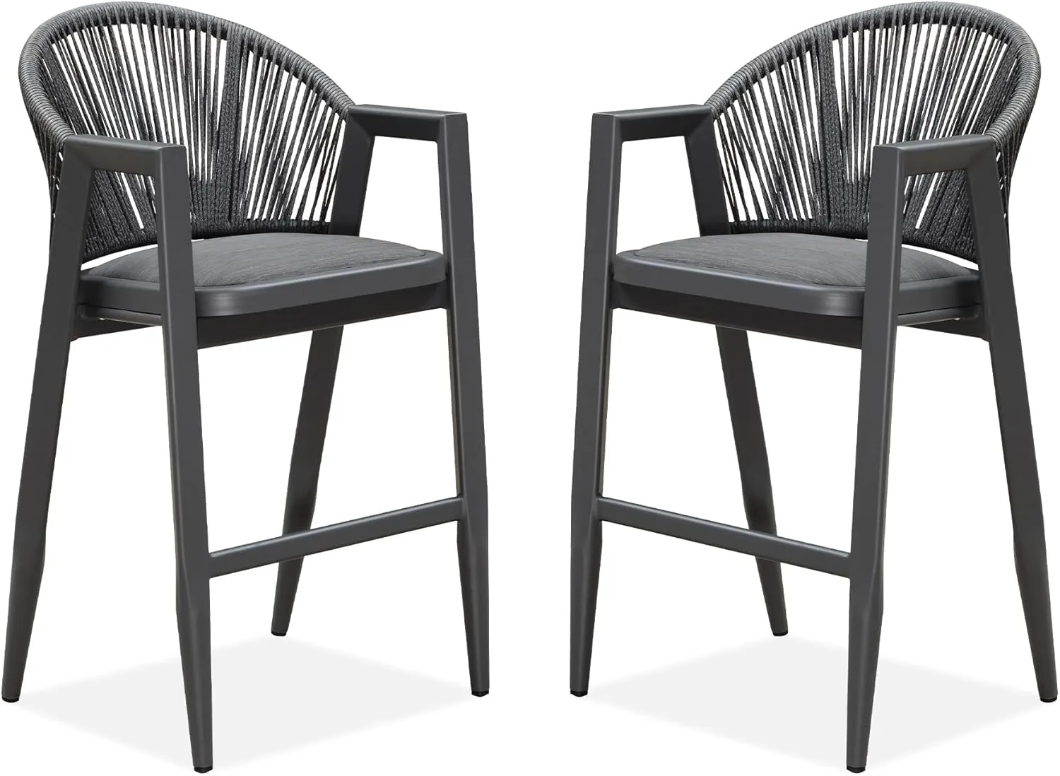PURPLE LEAF Outdoor Bar Stools Set of 2 Wicker Bar Stools Woven Bar Height Stool Bar Chairs Aluminum Barstool for Patio Kitchen Island Lawn Grey