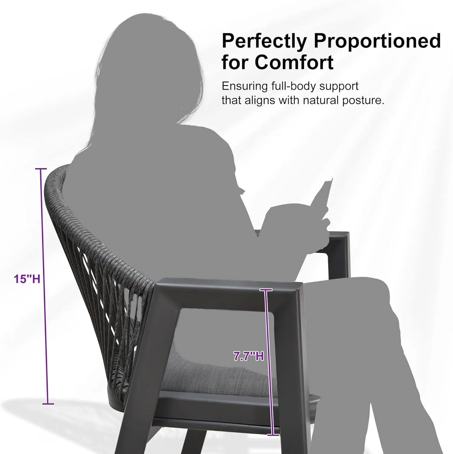 PURPLE LEAF Outdoor Bar Stools Set of 2 Wicker Bar Stools Woven Bar Height Stool Bar Chairs Aluminum Barstool for Patio Kitchen Island Lawn Grey