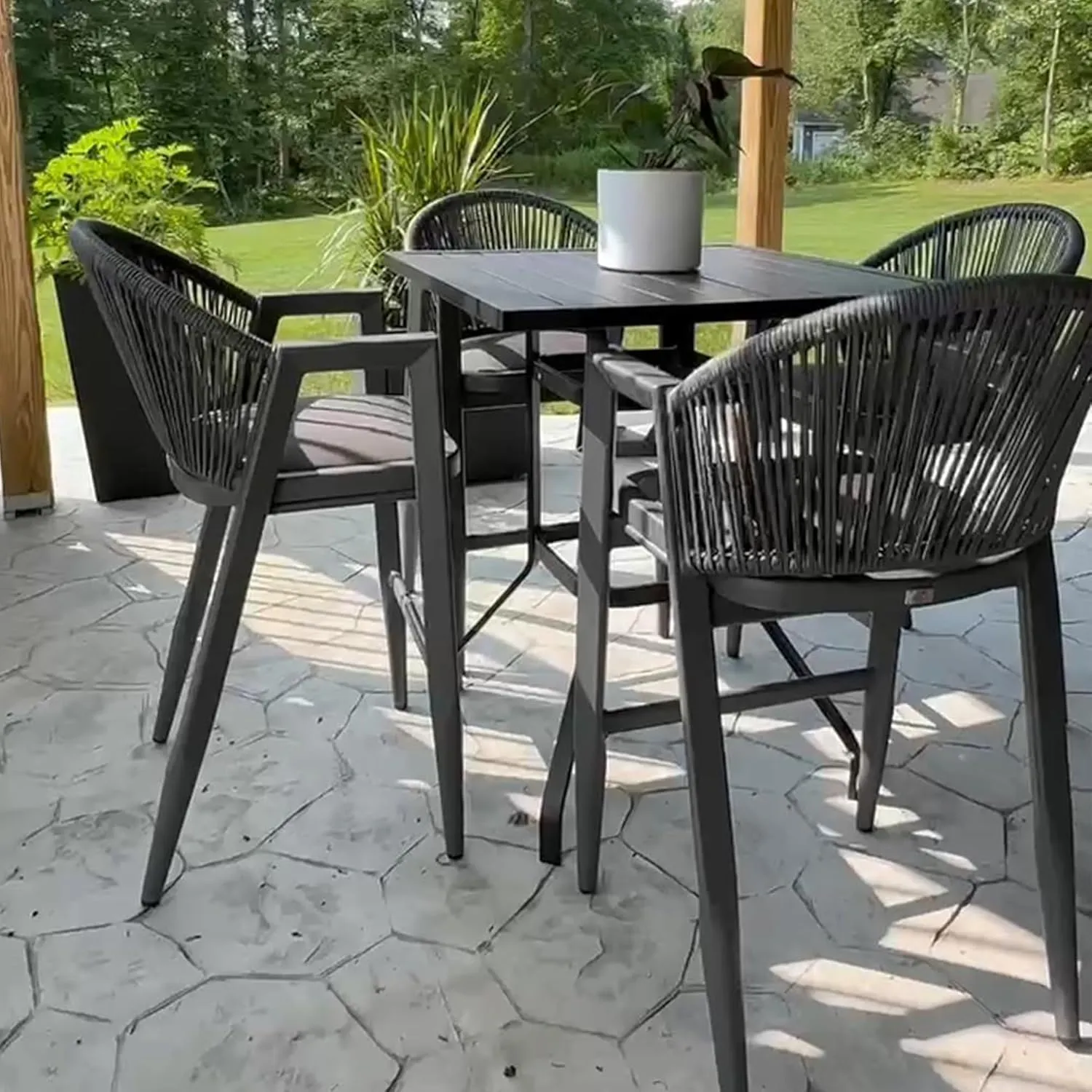 PURPLE LEAF Outdoor Bar Stools Set of 2 Wicker Bar Stools Woven Bar Height Stool Bar Chairs Aluminum Barstool for Patio Kitchen Island Lawn Grey
