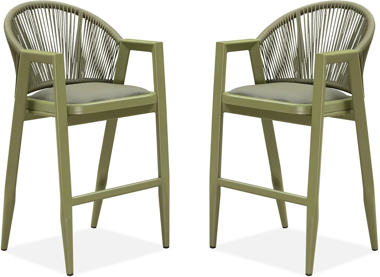 PURPLE LEAF Outdoor Bar Stools Set of 2 - Wicker Woven Height Chairs, Aluminum Barstool for Patio Kitchen Island Lawn, Green