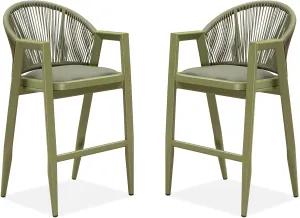 PURPLE LEAF Outdoor Bar Stools Set of 2 - Wicker Woven Height Chairs, Aluminum Barstool for Patio Kitchen Island Lawn, Green