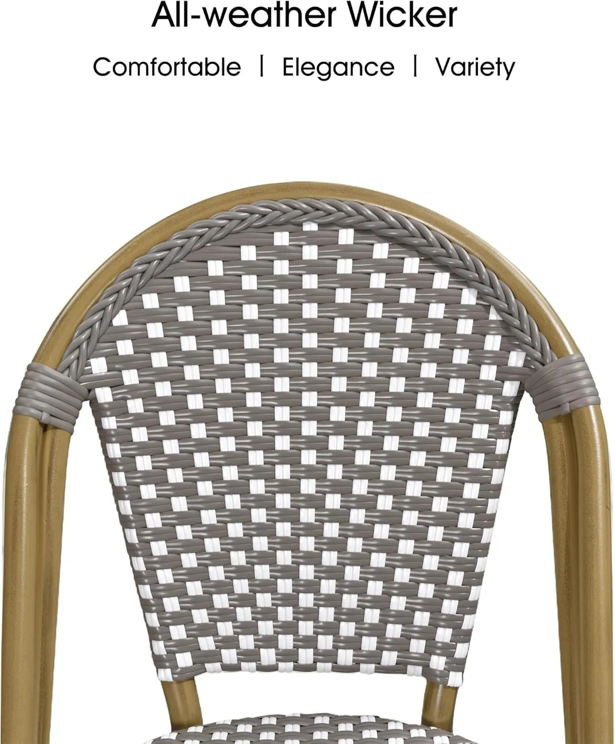 PURPLE LEAF Outdoor Dining Chair Set of 4 Aluminum Rattan Chairs for Outdoor Garden Backyard Bamboo Print Finish Patio Chairs Grey French Bistro Chairs