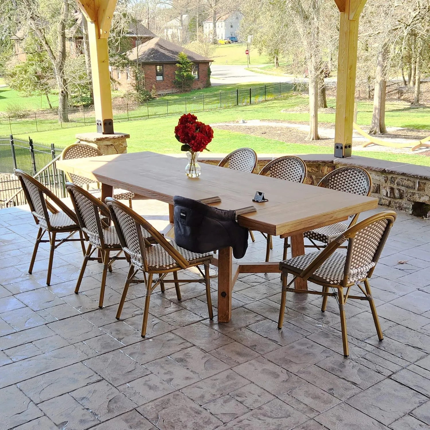 PURPLE LEAF Outdoor Dining Chair Set of 4 Aluminum Rattan Chairs for Outdoor Garden Backyard Bamboo Print Finish Patio Chairs Grey French Bistro Chairs