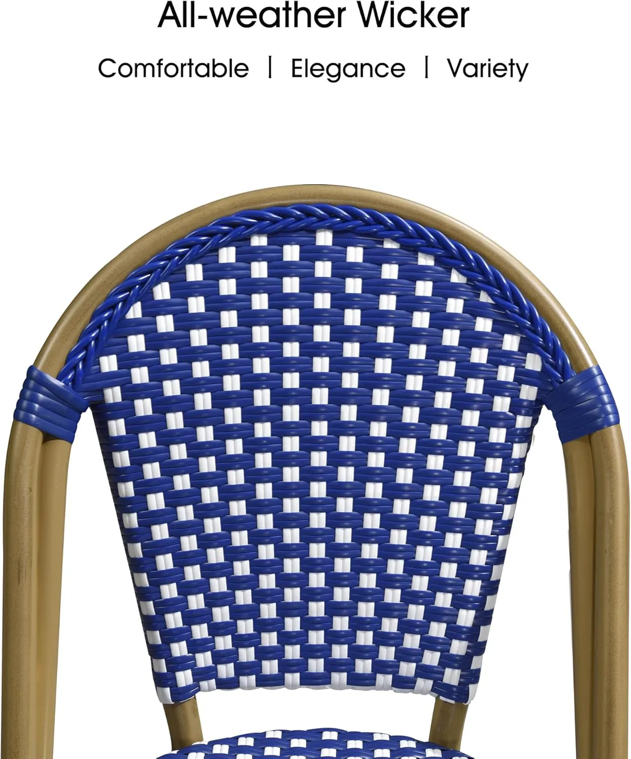 PURPLE LEAF Outdoor Dining Chair Set of 4 Aluminum Wicker Chairs for Kitchen Backyard Porch Bamboo Print Finish Patio Chairs Deep Blue French Bistro Chairs