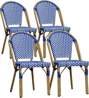 PURPLE LEAF Outdoor Dining Chair Set of 4 Aluminum Wicker Chairs for Kitchen Backyard Porch Bamboo Print Finish Patio Chairs Deep Blue French Bistro Chairs