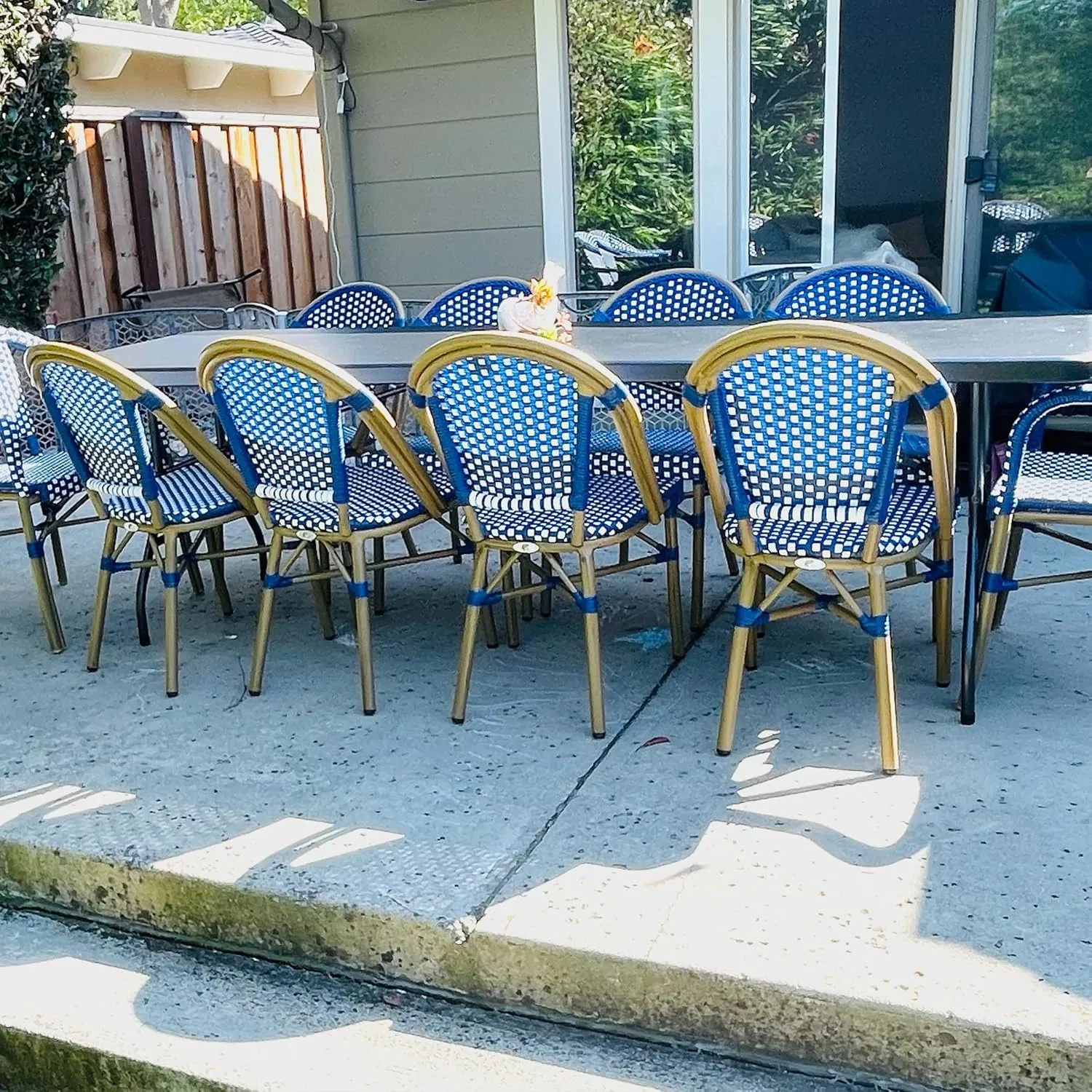 PURPLE LEAF Outdoor Dining Chair Set of 4 Aluminum Wicker Chairs for Kitchen Backyard Porch Bamboo Print Finish Patio Chairs Deep Blue French Bistro Chairs