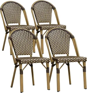 PURPLE LEAF Outdoor Dining Chair Set of 4 Aluminum Wicker Rattan Chairs for Garden Kitchen Backyard Porch Bamboo Print Finish Patio Chairs Brown French Bistro Chairs