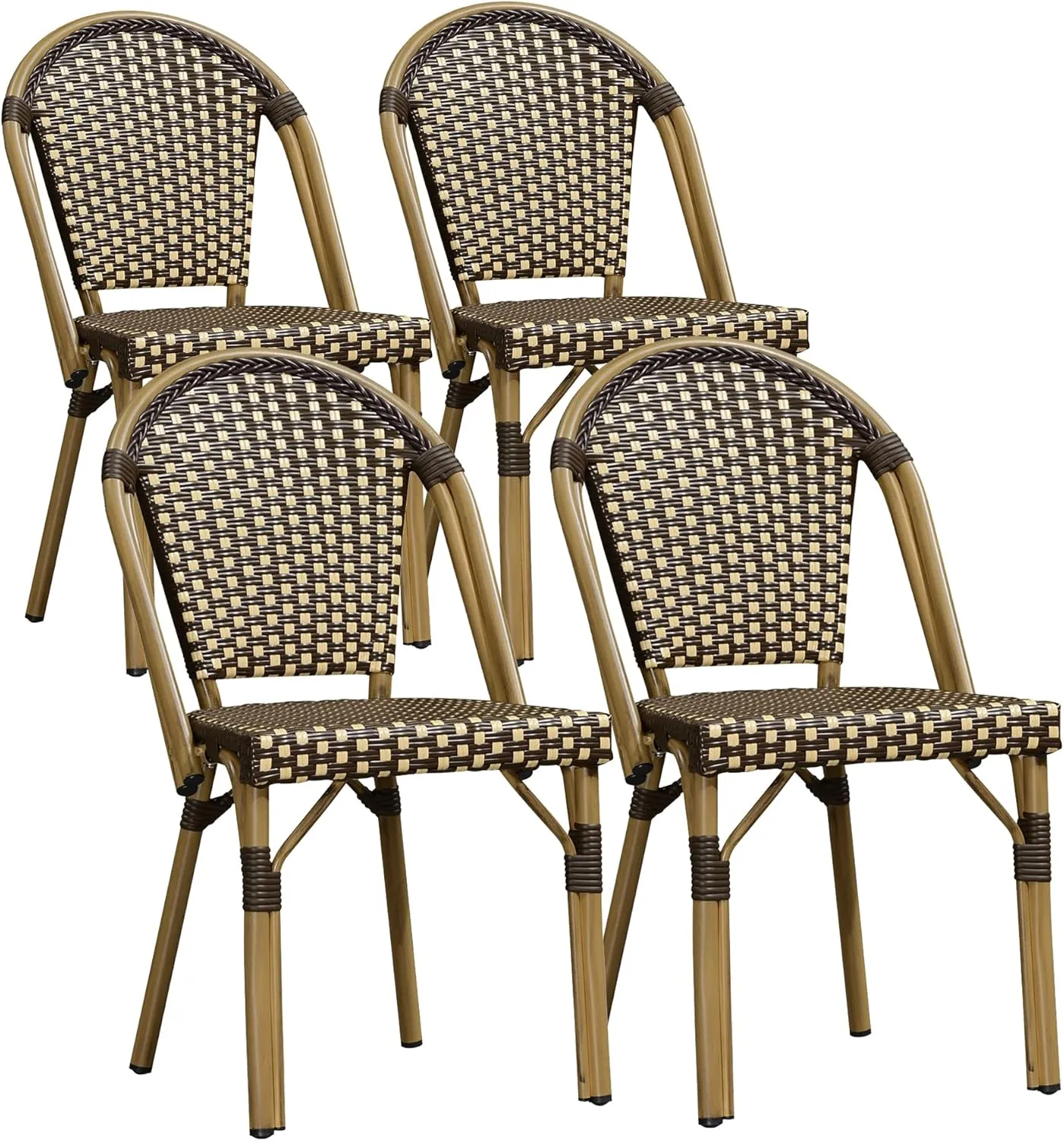 PURPLE LEAF Outdoor Dining Chair Set of 4 Aluminum Wicker Rattan Chairs for Garden Kitchen Backyard Porch Bamboo Print Finish Patio Chairs Brown French Bistro Chairs