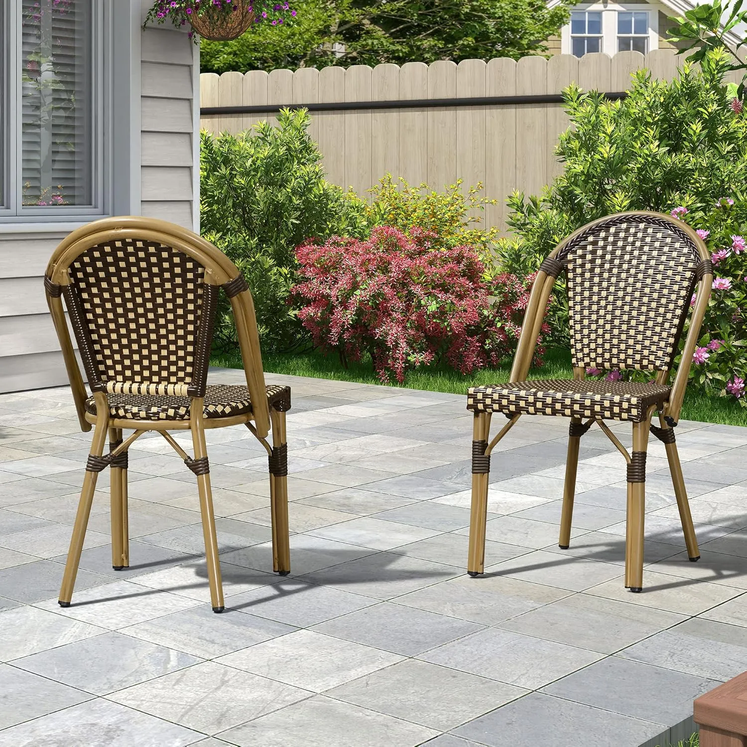 PURPLE LEAF Outdoor Dining Chair Set of 4 Aluminum Wicker Rattan Chairs for Garden Kitchen Backyard Porch Bamboo Print Finish Patio Chairs Brown French Bistro Chairs