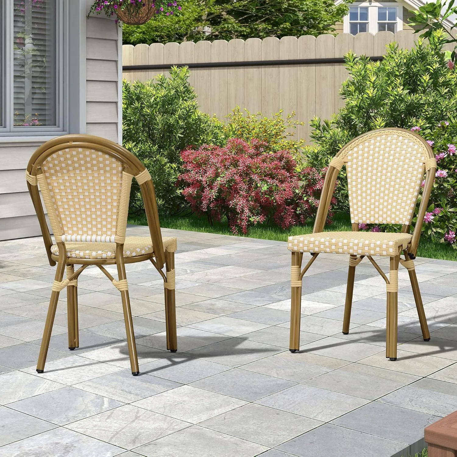 PURPLE LEAF Outdoor Dining Chair Set of 4 Rattan Chairs for Garden Kitchen Porch Bamboo Print Finish Patio Chairs Cream Yellow French Bistro Chairs