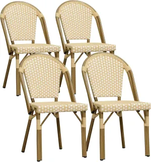 PURPLE LEAF Outdoor Dining Chair Set of 4 Rattan Chairs for Garden Kitchen Porch Bamboo Print Finish Patio Chairs Cream Yellow French Bistro Chairs