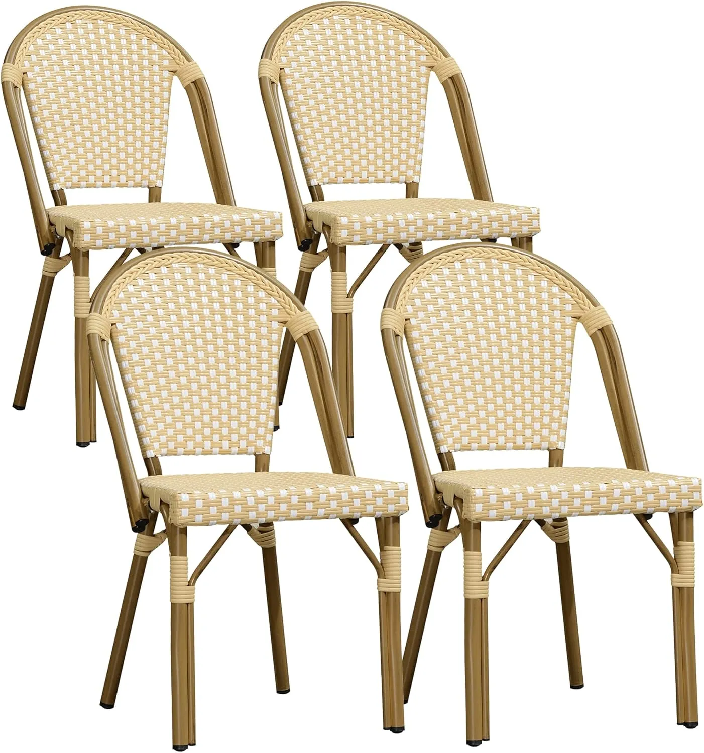 PURPLE LEAF Outdoor Dining Chair Set of 4 Rattan Chairs for Garden Kitchen Porch Bamboo Print Finish Patio Chairs Cream Yellow French Bistro Chairs