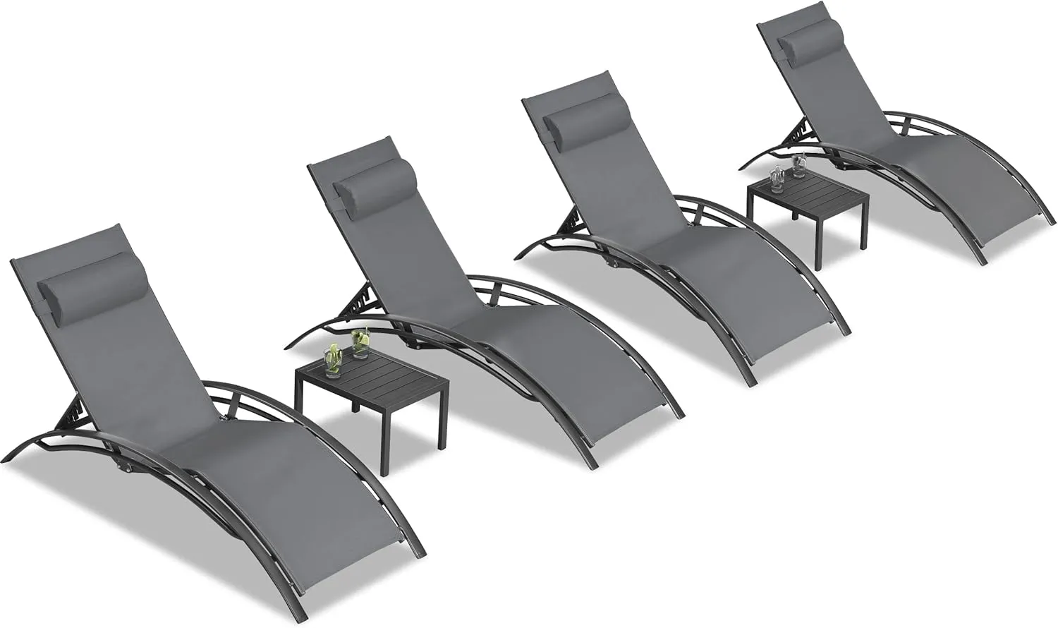 PURPLE LEAF Patio Chaise Lounge Chair Set with 2 Side Table Outdoor Pool Adjustable Recliner Chairs for Outside Beach Poolside Sunbathing Tanning Lounger