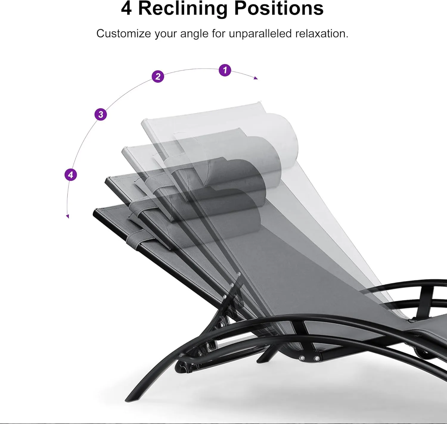 PURPLE LEAF Patio Chaise Lounge Chair Set with 2 Side Table Outdoor Pool Adjustable Recliner Chairs for Outside Beach Poolside Sunbathing Tanning Lounger