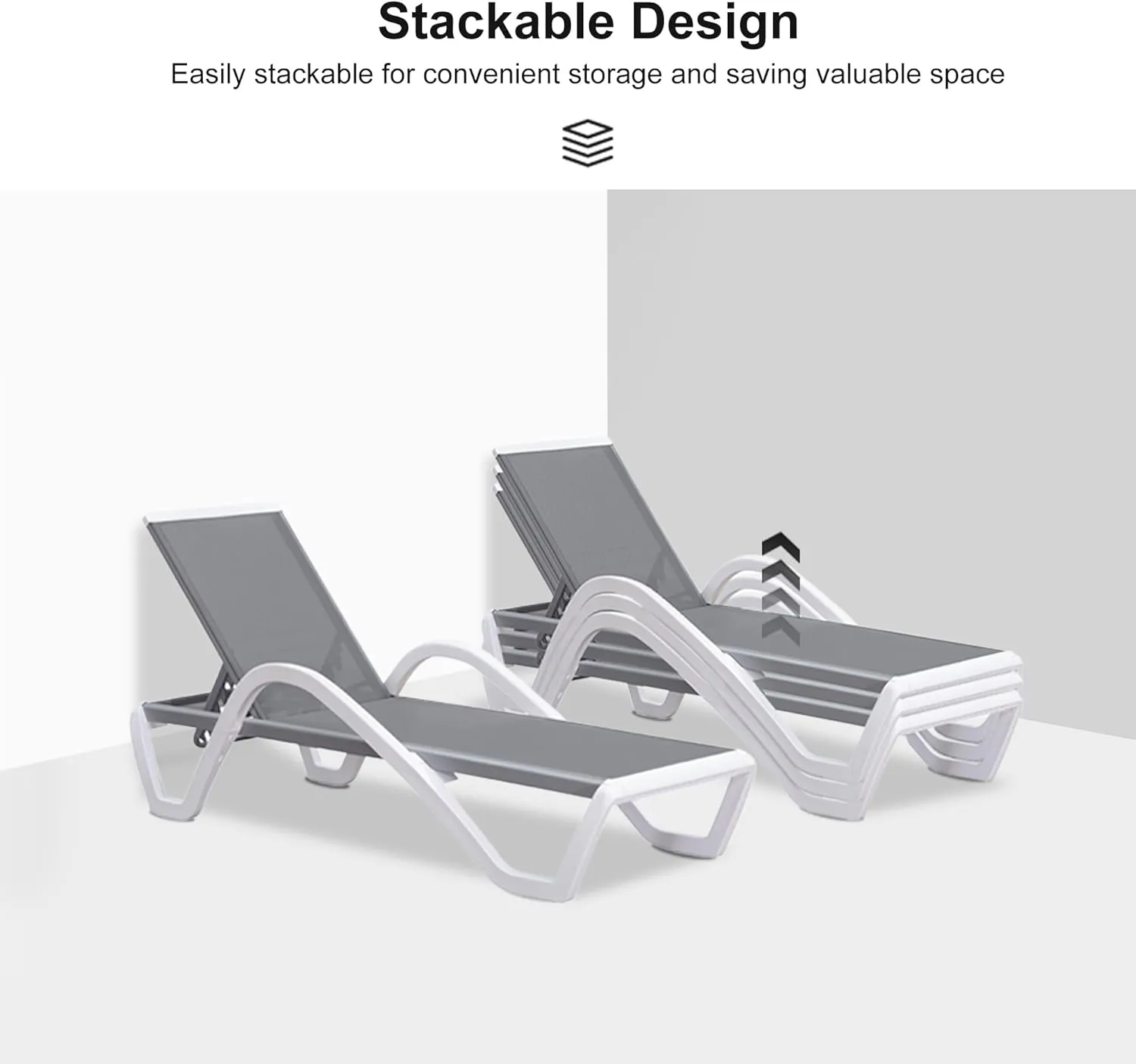 PURPLE LEAF Patio Chaise Lounge Chair with Armrests Outside Aluminum Plastic Stackable Tanning Chairs for Pool Sunbathing Beach Deck Outdoor Lounger, Light Gray