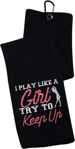 PWHAOO Golf Towel Women's Golf Towel Funny Golf Towel Gift for Her I Know I Play Like A So Try to Keep Up Golf Towel with Clip (Try to Keep Up)