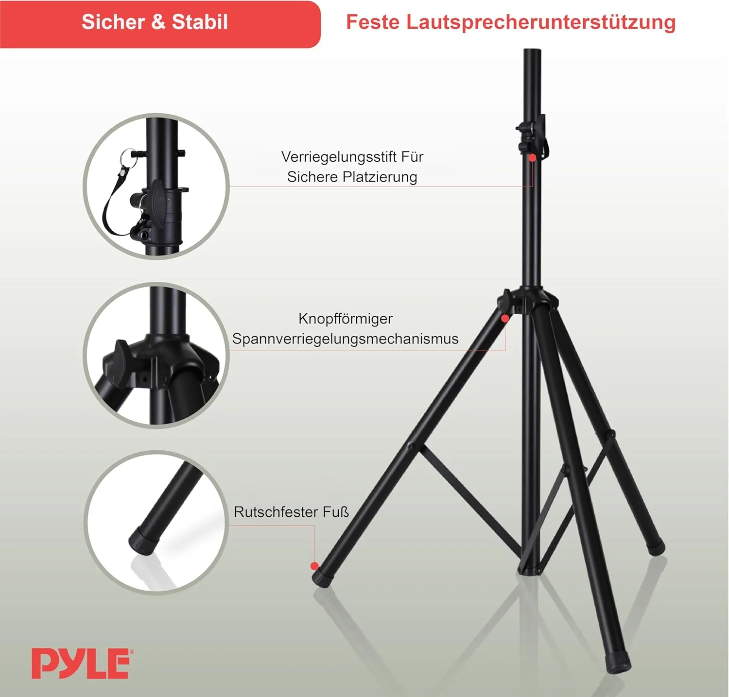 Pyle Universal Speaker Stand Mount Holder Heavy Duty Tripod w/ Adjustable Height from 40” to 71” and 35mm Compatible Insert Easy Mobility Safety Pin and Knob Tension Locking for Stability, Black