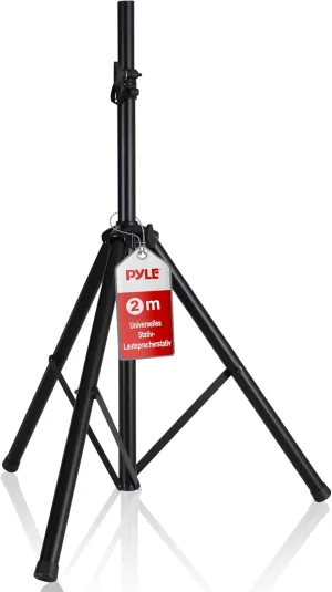 Pyle Universal Speaker Stand Mount Holder Heavy Duty Tripod w/ Adjustable Height from 40” to 71” and 35mm Compatible Insert Easy Mobility Safety Pin and Knob Tension Locking for Stability, Black