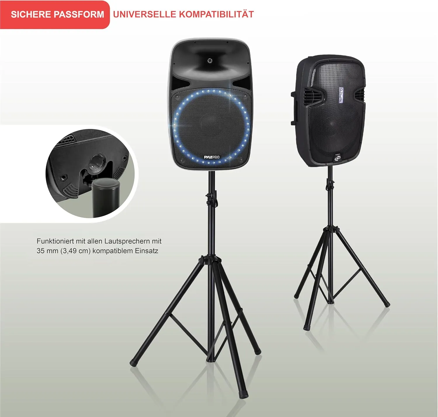 Pyle Universal Speaker Stand Mount Holder Heavy Duty Tripod w/ Adjustable Height from 40” to 71” and 35mm Compatible Insert Easy Mobility Safety Pin and Knob Tension Locking for Stability, Black