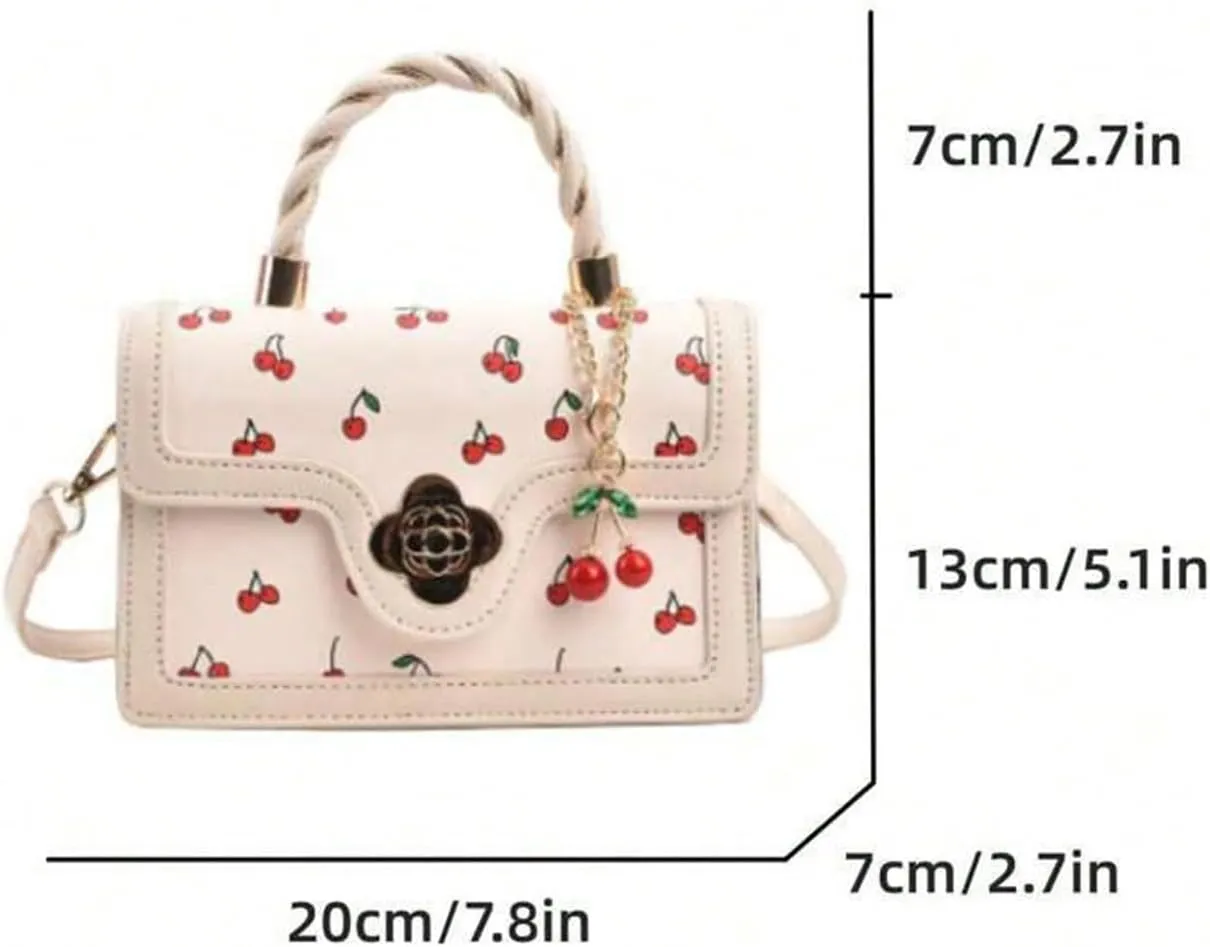 QWINEE Women's Cherry Print Top Handle Satchel Purses Retro PU Leather Crossbody Bags
