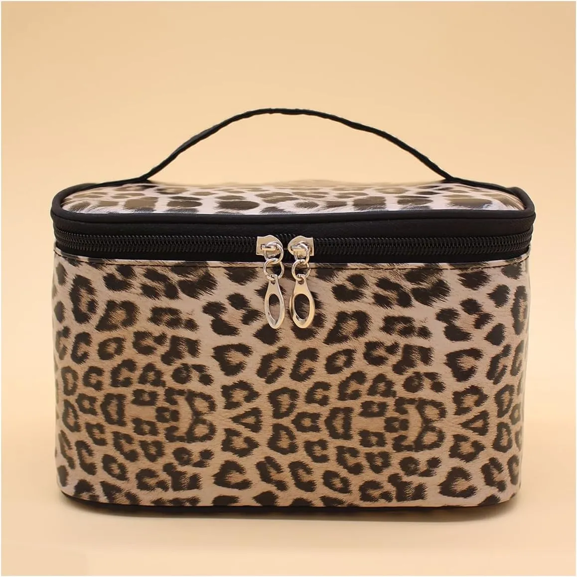 QWINEE Women's Leopard Print Cosmetic Bag Top Handle Zipper Makeup Bag Large Capacity Toiletry Bag Multicolor One-Size