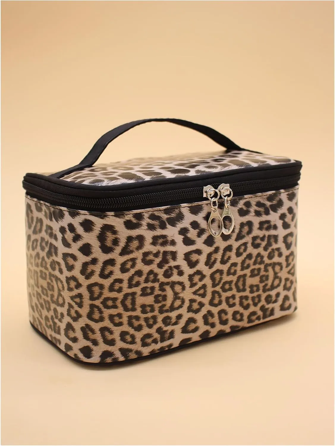 QWINEE Women's Leopard Print Cosmetic Bag Top Handle Zipper Makeup Bag Large Capacity Toiletry Bag Multicolor One-Size